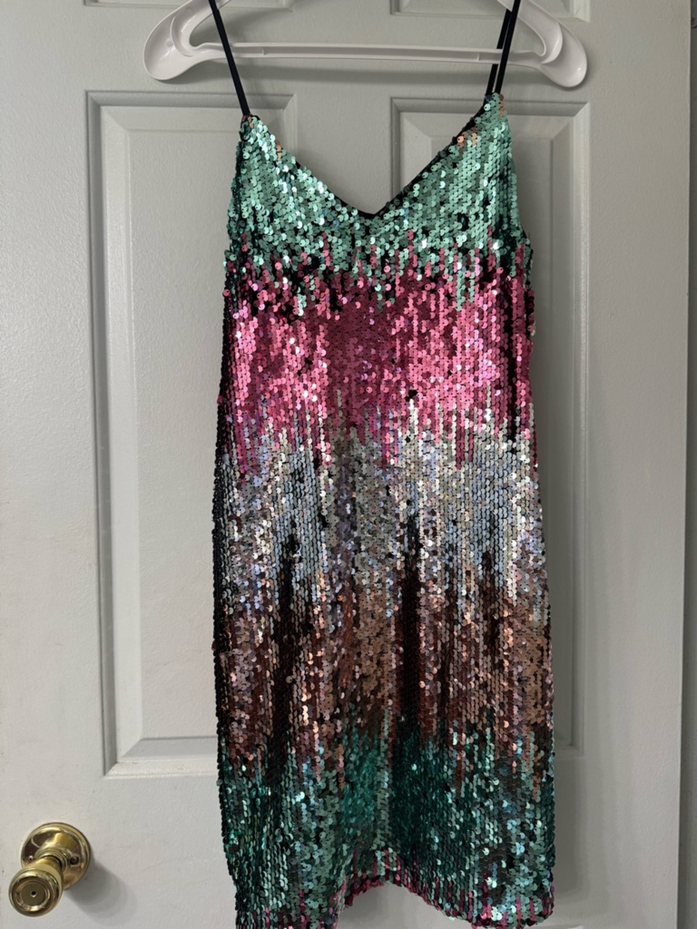 Express Sequin Ombre Slip Dress Small Pink Green Metallic Party Cocktail Mini - Picture 3 of 7